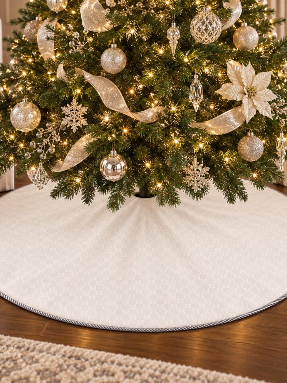 Christmas Waterford Linens Luxury Ivory Embers Tree Skirt 54" Ivory Beautiful